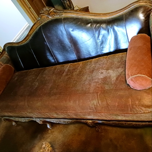 Plunkett Leather & Wood Couch - Picture 1 of 16